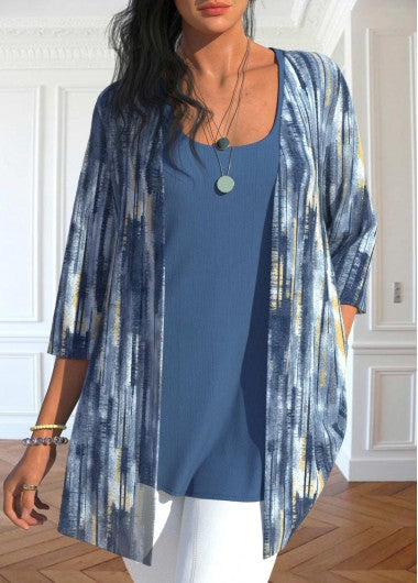 Modlily Dusty Blue Two Piece Cardigan  and Tank Top - M
