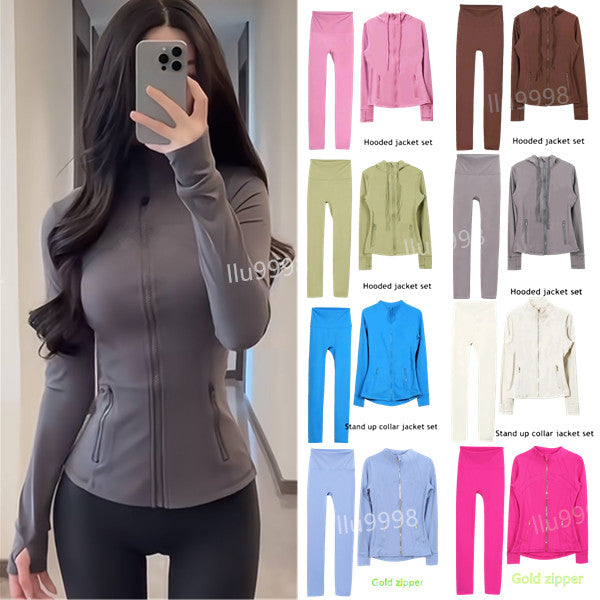 2pcs Yoga Set Gym set Jacket and leggings Women&#039;s Define Workout Sport Coat Fiess Jacket Sports Quick Dry Activewear Top Solid Zip Up Sweatshir