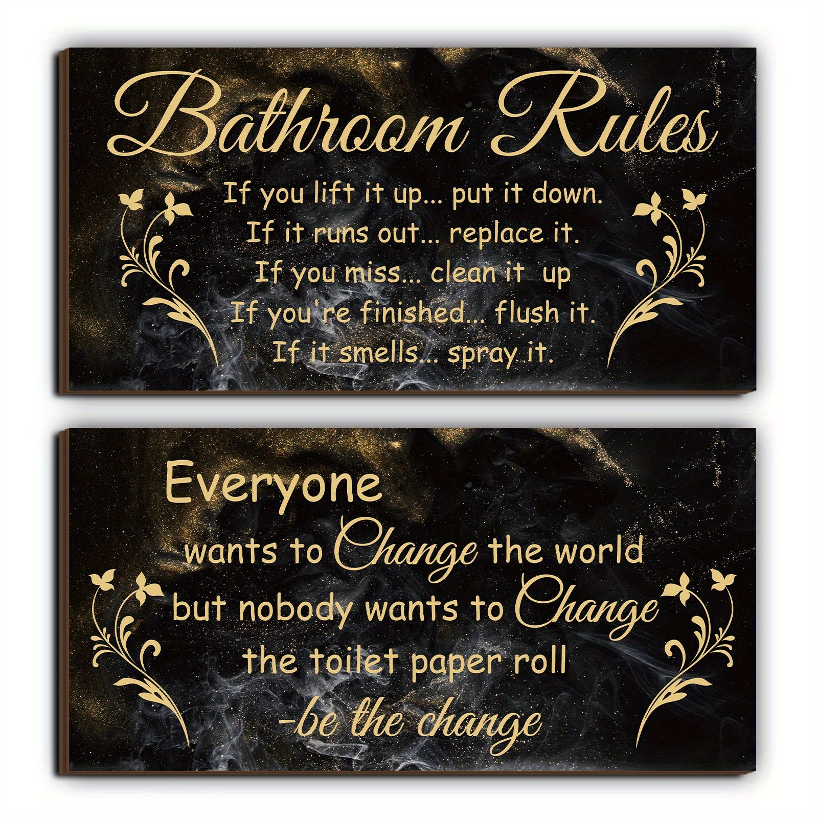 TEMU 1set Elegant Luxury Bathroom Wall Decor Interesting Bathroom Rules Signs Decoration, Bathroom Signs Toilet Decor Bathroom Wall Decor Wooden Wall