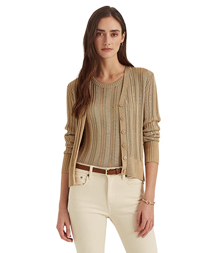 Pointelle Cardigan Sweater In Birch Tan