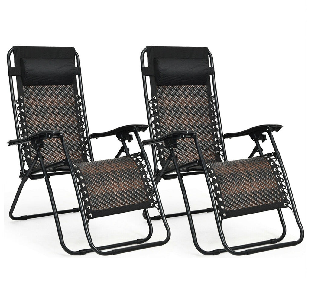 Zero Gravity Rattan Folding Lounge Chairs (Set of 2) - Mix Brown