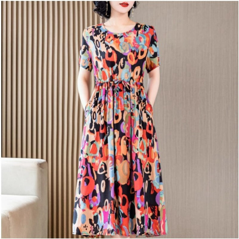 (240) New Cotton Silk Dress Fashionable and Stylish Big Swing Skirt