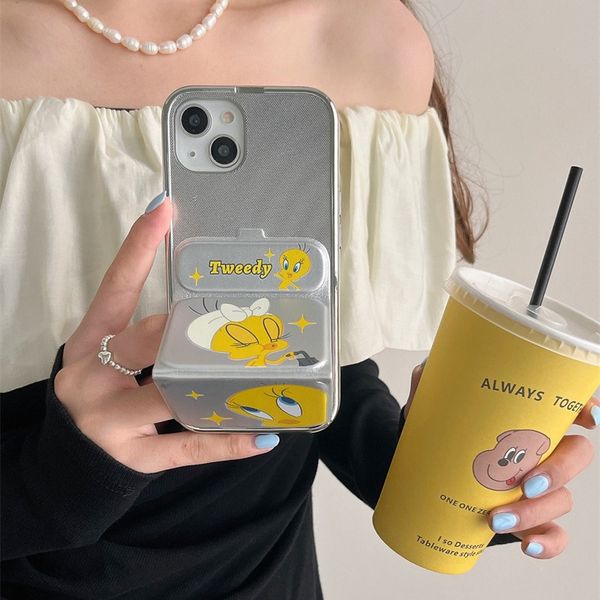 Cute Yellow Duck Cui Di Stand Leather Case Suitable for iPhone 15 ProMax Apple