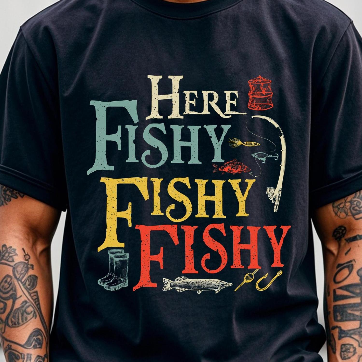 TEMU "" Fishing Graphic Tee For Men | Colorful T-shirt | 100% Cotton Breathable Crew Neck, Regular Fit