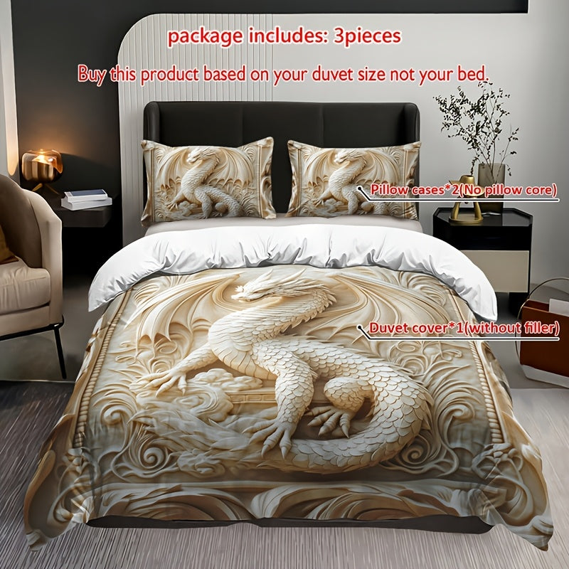 TEMU 3pcs Dragon Totem Duvet Cover Set - 1 Duvet Cover + 2 Pillowcases, High-definition Print, For , Durable & Stylish, Includes Decorative Pillows,