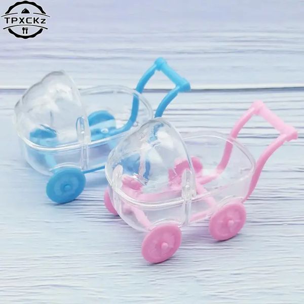 6 Pcs-set Creative Plastic Mini Baby Stroller Bassinet Candy Boxes Transparent Clear Gift Box Baby Shower Birthday Party Decor
