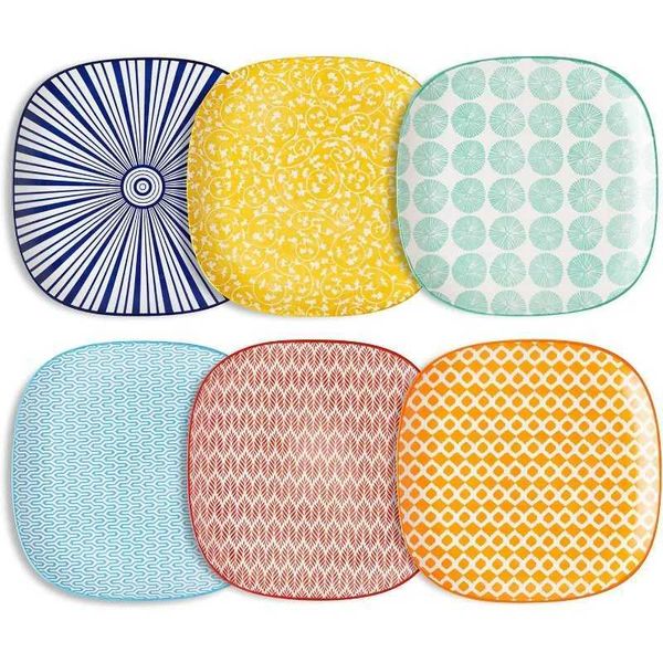 Porcelain Square Dessert Salad Pasta Plates 7.6 inches ceramic plates set of 6 microwave-dishwasher-oven safe Y240902