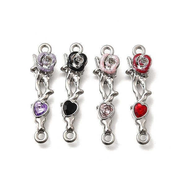 Legierung Strass Rose Blume Herz Verbinder Anschluss Charms