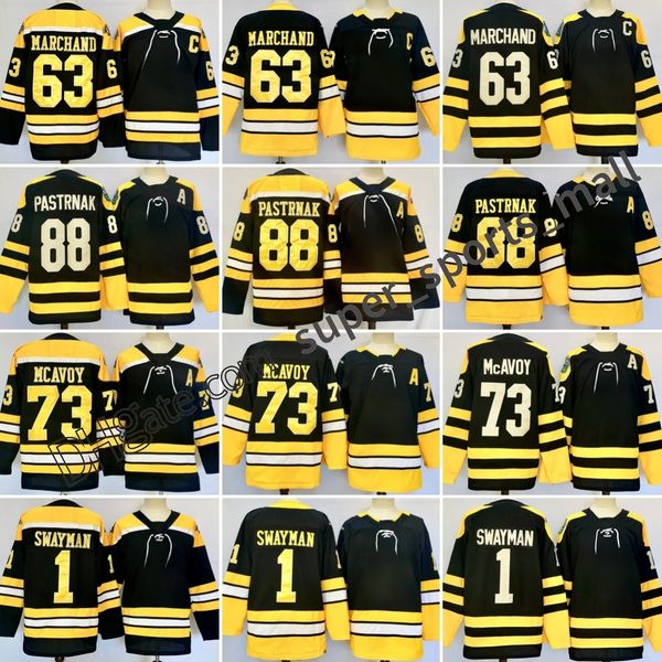 24-25 New College Ice Hockey 63 BradMarchand Jersey 73 CharlieMcAvoy 88 DavidPastrnak 1 JeremySwayman Stitched Jersey Mens S-3XL