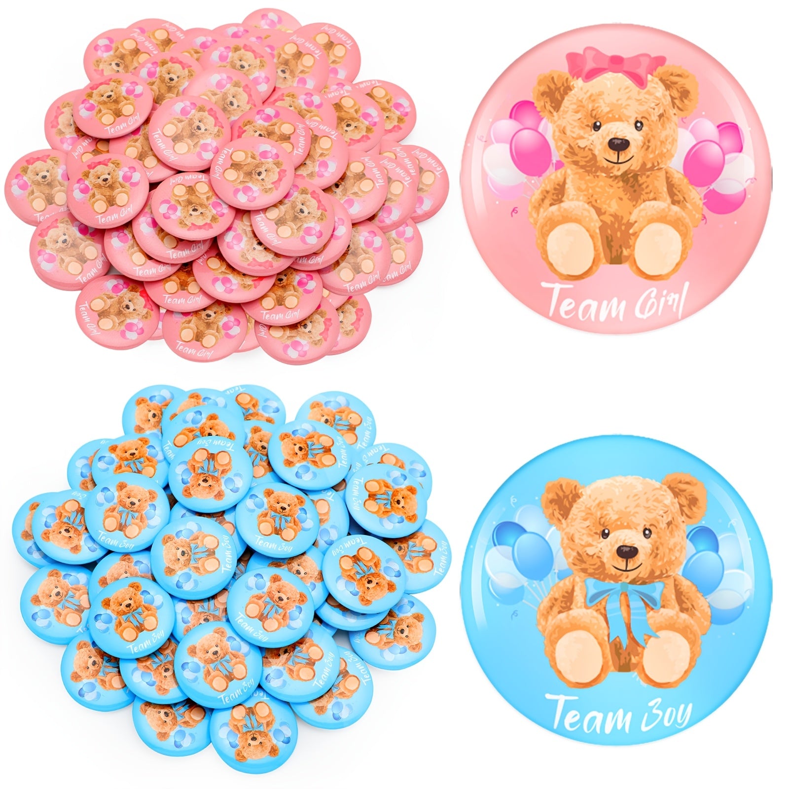 TEMU 100pcs Bear-themed Gender Reveal Buttons - Pink & Pins For Shower Party Games, 1.5" Watercolor Badges Halloween&christmas