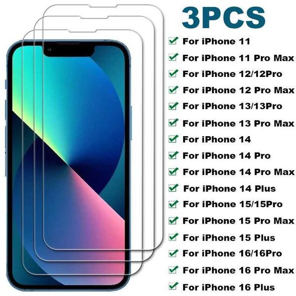 Cell Phone Screen Protectors 3PCS Full Cover Protective Glass For IPhone 15 14 13 11 12 Pro Max 12 Mini Screen Protectors For iPhone 16 Pro