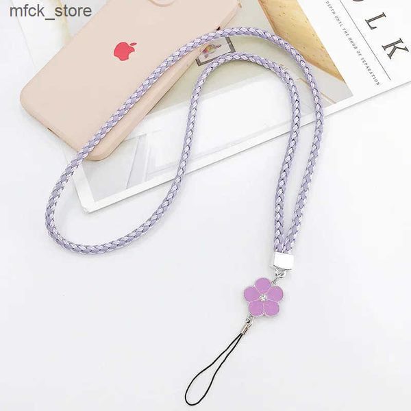 Cell Straps Charms Plum Camellia Leather Cellphone Chain Lanyard Simple Hand-woven Non-slip Mobile Phone Case Rope Hanging Neck Jewelry for