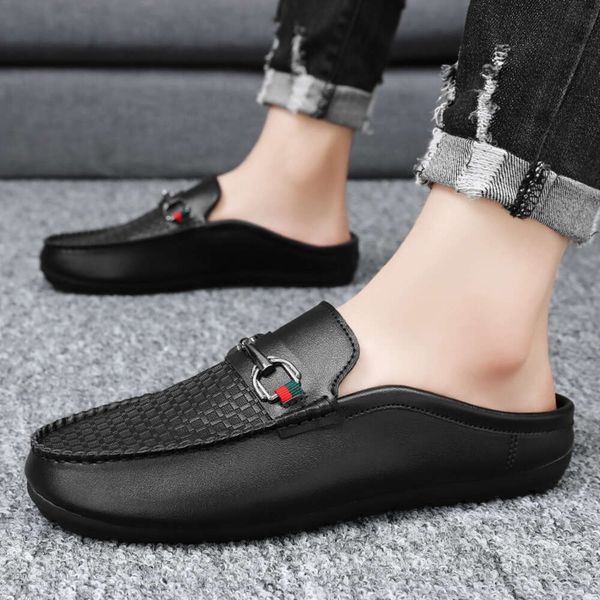 Men Genuine Leather Comfortable High Quality Fashion Soft Half Slippers Flats Casual Slip-on Loafers Work Driving Shoes 64385