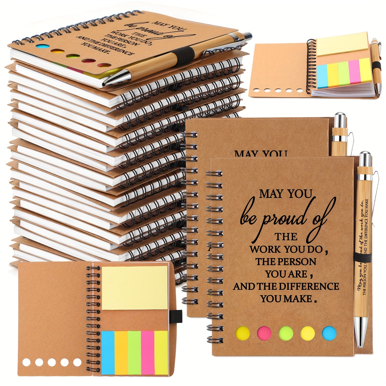 TEMU 20 Sets Employee Appreciation Thank You Gifts Inspirational Spiral Notebook Journal With Sticky Note Notepad Motivational Bamboo Ballpoint Pen