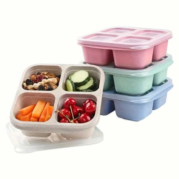 1Pc 4-Compartment Bento Box With Transparent Lid - Perfect For Snacks Dried Fruits Lunch Box Snack Box Container Y250115