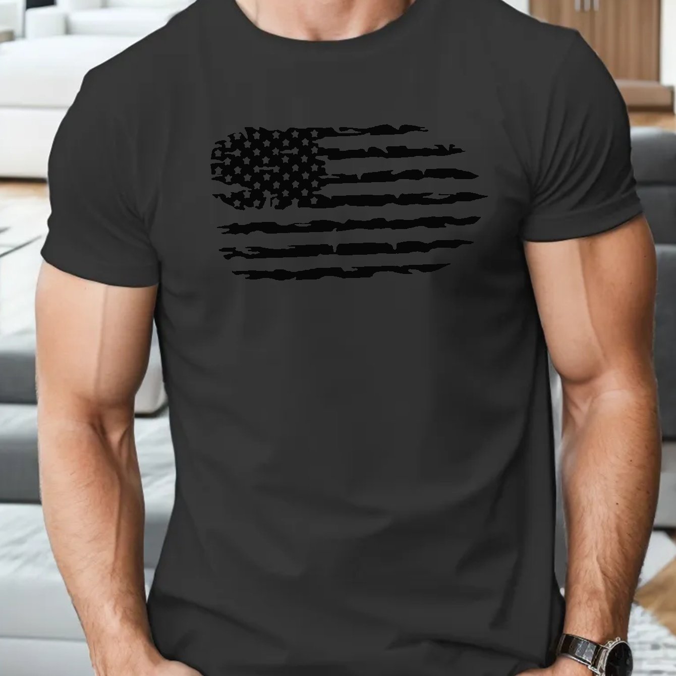 TEMU American Flag Print T Shirt, Tees For Men, Casual Short Sleeve T-shirt For Summer
