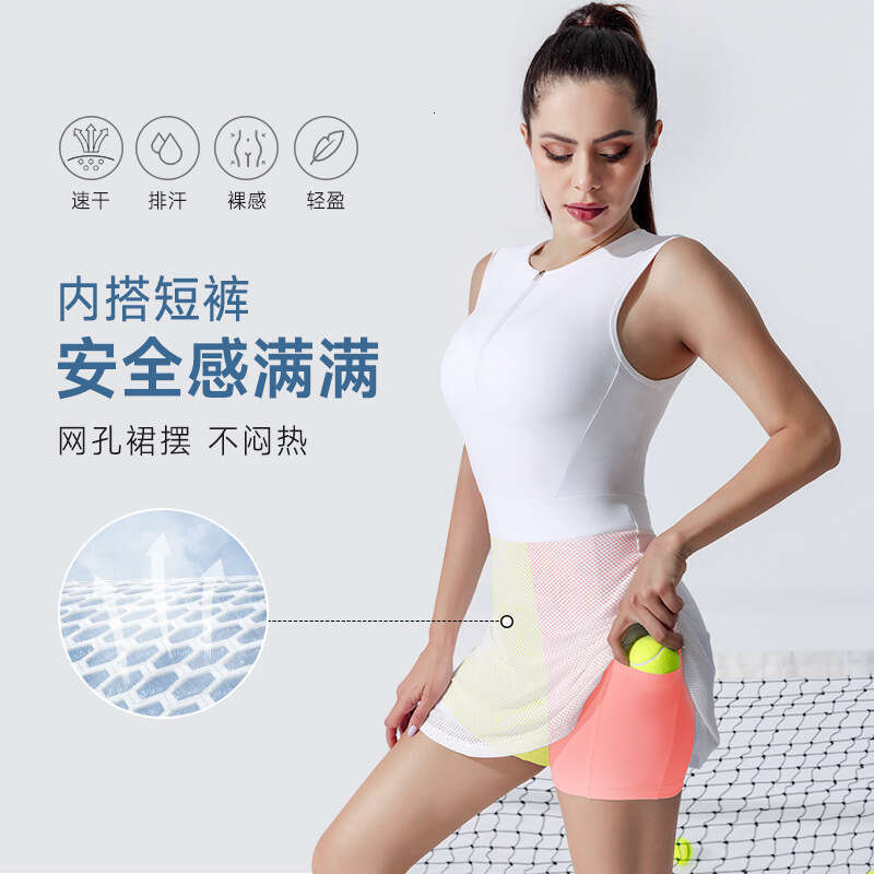 Summer Thin Tennis Skirt Set Golf Badminton Wear Running Fitness Sports Jumpsuit High Waist Slim Fit 94