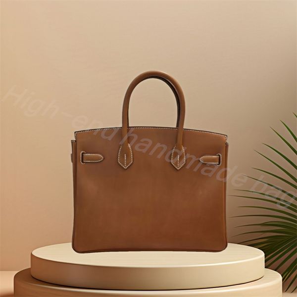 All handmade designer bag tote bag High-end handmade 25CM 30CM 35CM bags Barenia Handmade wax stitching Top craftsmanship