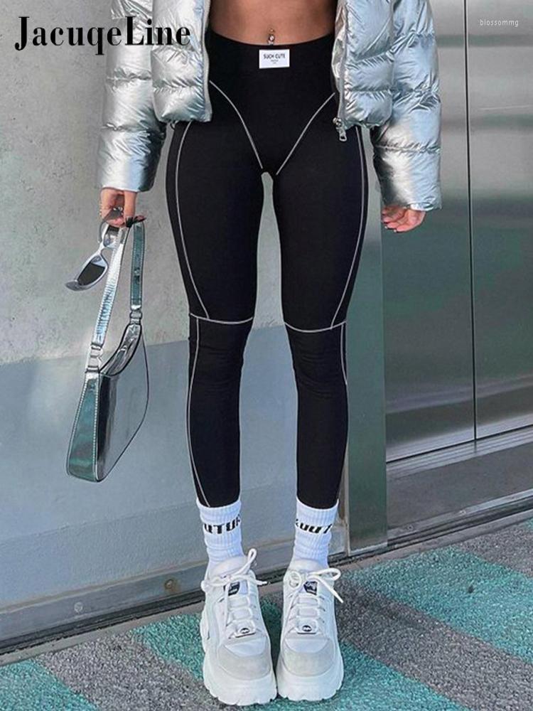 Women&#039;s Pants Jacuqeline Spring Black Contrast Stitch Leggings Woman Workout Stretch Activewear Bottoms Street Fashion Tights