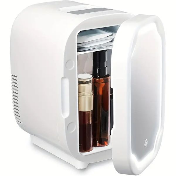 Mini Refrigerator Beauty Fridge With Mirror And LED Lighting, Food And Beverage Refrigerator 6 Liters Capacity Skin Care Products Refrigerat