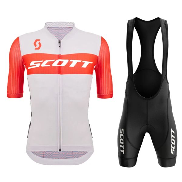 SCOTT Cycling Jersey Set Quick-Dry Bicycle Cycling Set with 20D Gel Pad Summer Anti-UV Men Pro Short-Sleeves Bicycle Clothing