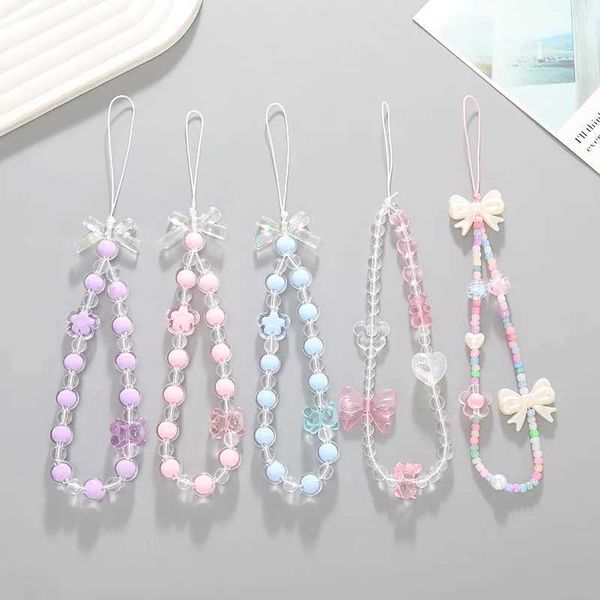 Cell Phone Straps Charms Women Girls Beaded Mobile Phone Lanyard Smartphone Chain Anti-Lost Tellphone Rope Summer Candy Colored Phone Strap