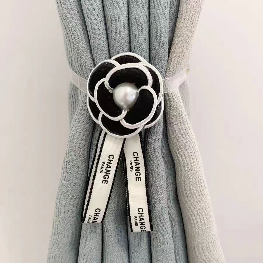 Camellia Flower Pair Set Curtain Tieback Gold Hanging Ball Braid Rope Holdback Window Drape Room Accessories Curtains Holder Buckle Strap