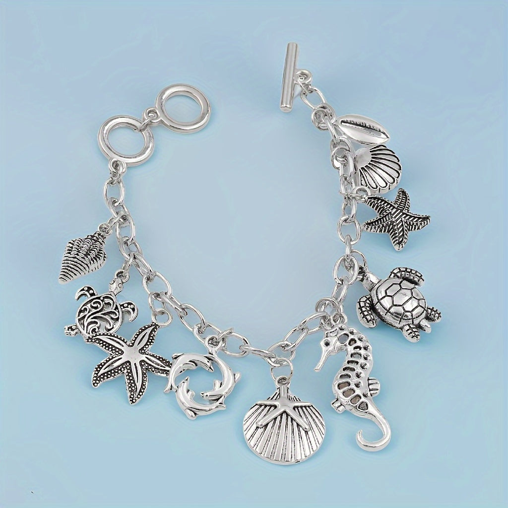 TEMU 1pc Marine Animal Charm Pendant Chain Bracelet, Friendship Jewelry Gift - Sea-inspired, Stylish, And Unique