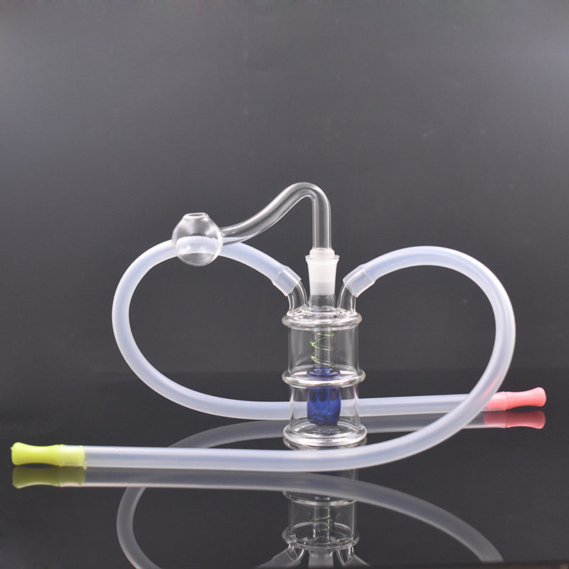 Double Mouthpieces Glass Oil Burner Bong Water Pipes Inline Birdcage Matrix Perc with 10mm Male Thick Pyrex Glass Oil Burner Pipe Silicone Tube for