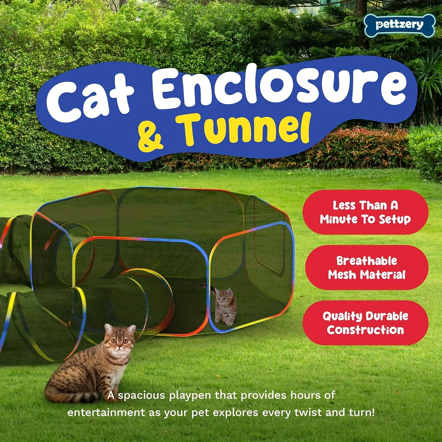 TEMU Outdoor Cat Enclosure - Portable Outdoor Cat Tent - Cage Free Outside Cat Playpen Pet Enclosure - Enclosed Cat Run - Cat Tunnel Outdoor Cat