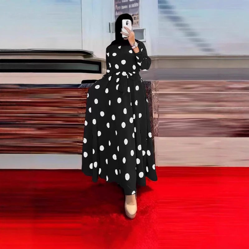 (58) Polka dot long sleeve loose swing dress