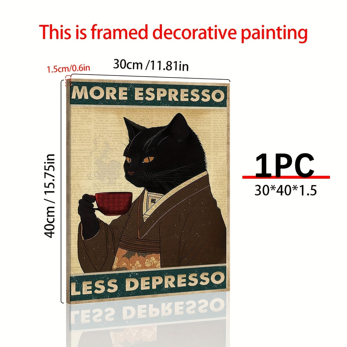 TEMU More Espresso Less Depresso, Coffee Shop Art Work, A Black Cat And Coffee, A Gift For Your Friend, Kinds Room Decoration Poster, Wall Art Canvas