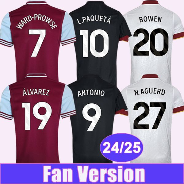 24 25 ANTONIO Mens Soccer Jerseys L. PAQUETA ALVAREZ WARD-PROWSE INGS BOWEN AREOLA AGUERD Home Away 3rd Short Sleeve Football Shirts