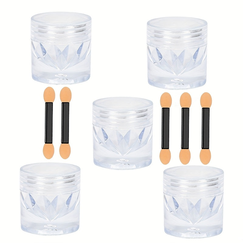 TEMU 5pcs White Chrome Nail Powder With Brush, Aurora Powder Super Glossy Chrome Nail Powder, Holographic Iridescent Pearlescent Glitter Nail Powder