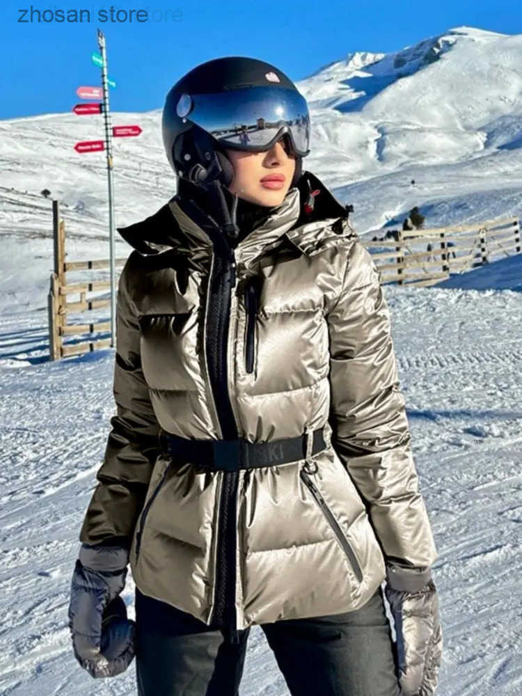 2025 Women Winter Hooded Down Jackets With Belt Lady Warm Thick Long Slve Stand Collar Parkas Padded Coats Sports Ski Outdoor Z250707 S251023