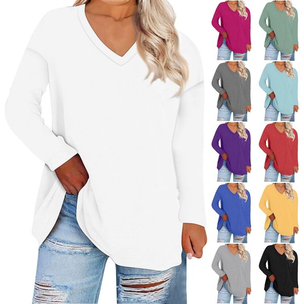 Women&#039;s Tops Cotton Large Top Round Neck Loose And Comfortable Solid Long Sleeve T-shirt Casual Blouses