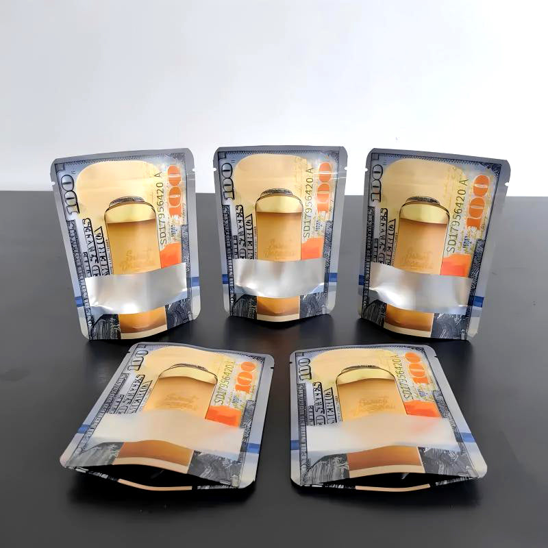 Empty Mylar Bags 3.5 Gram Dollar Shape Reusable Stand Up Plastic Pouch Aluminum Food Storage Bags For Snack Herb Smell Proof Packaging Case With Zip