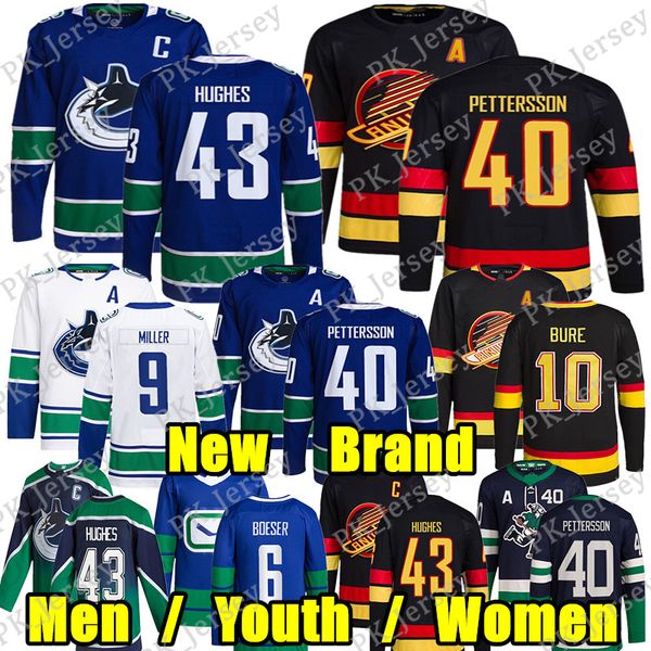 #43 Quinn Hughes New Brand hockey jersey #40 Elias Pettersson Brock Boeser Dakota Joshua Trevor Linden J.T. Miller Conor Garland Pavel BureJ