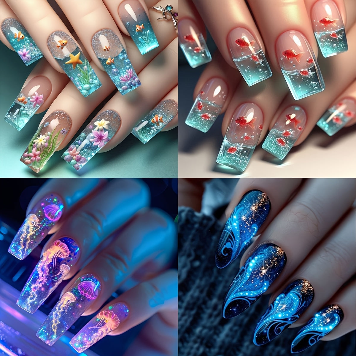 TEMU 96pcs New Hot And Trendy Four-piece Set Aquarium Glass. Jellyfish. Blue Ocean. Combination Set.