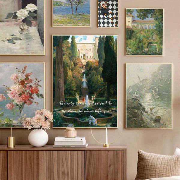 Paintings Impressionist oil painting of flowers living room American sofa background wall decoration warm green landscape painting core H250