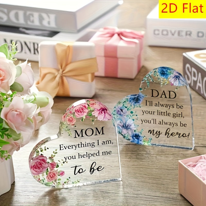 TEMU 2d Flat 2pcs Acrylic Heart Shaped Plaque Keepsakescollectible Figurines - Design - Gifts For From Daughter - Anniversary, Thanksgiving &