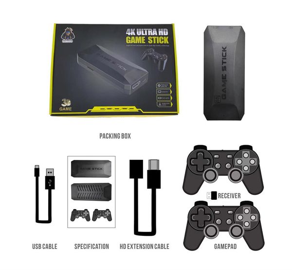 M16 Game Console Wireless TV Gaming Box With Double Controller Handle 3D 4K High-definition 64G-128G Media Player Game Stick with package re