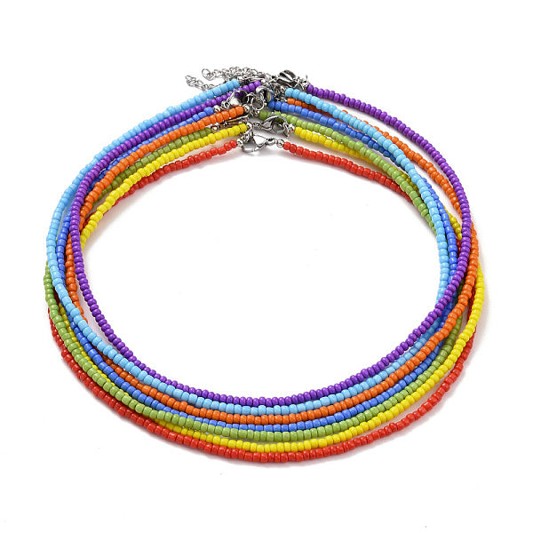 7 piezas 7 colores chakra joyería vidrio semilla collares con cuentas conjunto