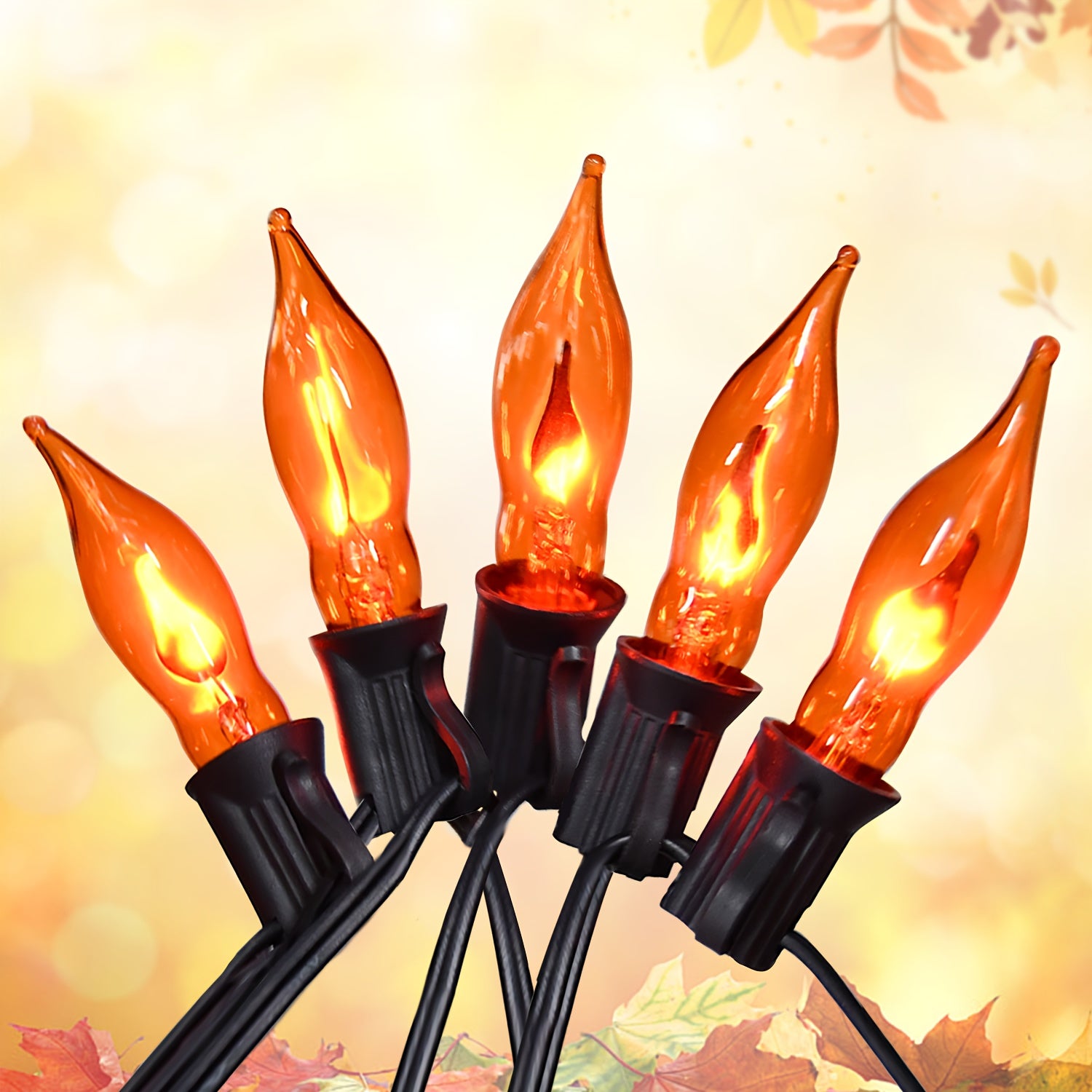 TEMU Flickering Flame String Lights Orange Halloween Lights With 10 Pack C7 Orange Flame Light Bulbs, 12.8ft Orange Flame String Lights For Halloween