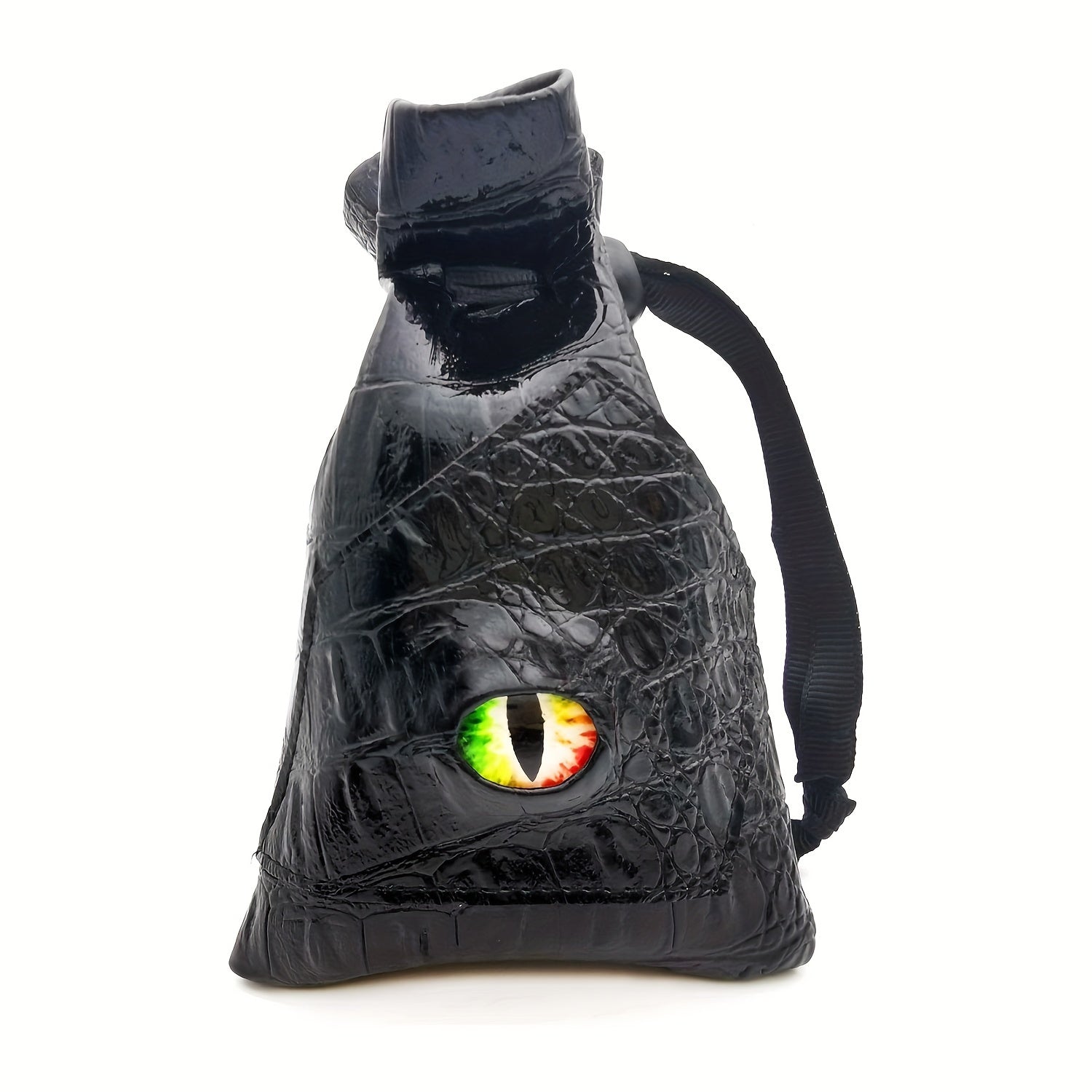 TEMU Haomeja Dragon Eye Dice Bag - Premium Pu Leather, Drawstring Closure, Black With Sky Blue For , Gaming Gear | Eye Motif Pouch | Secure Closure