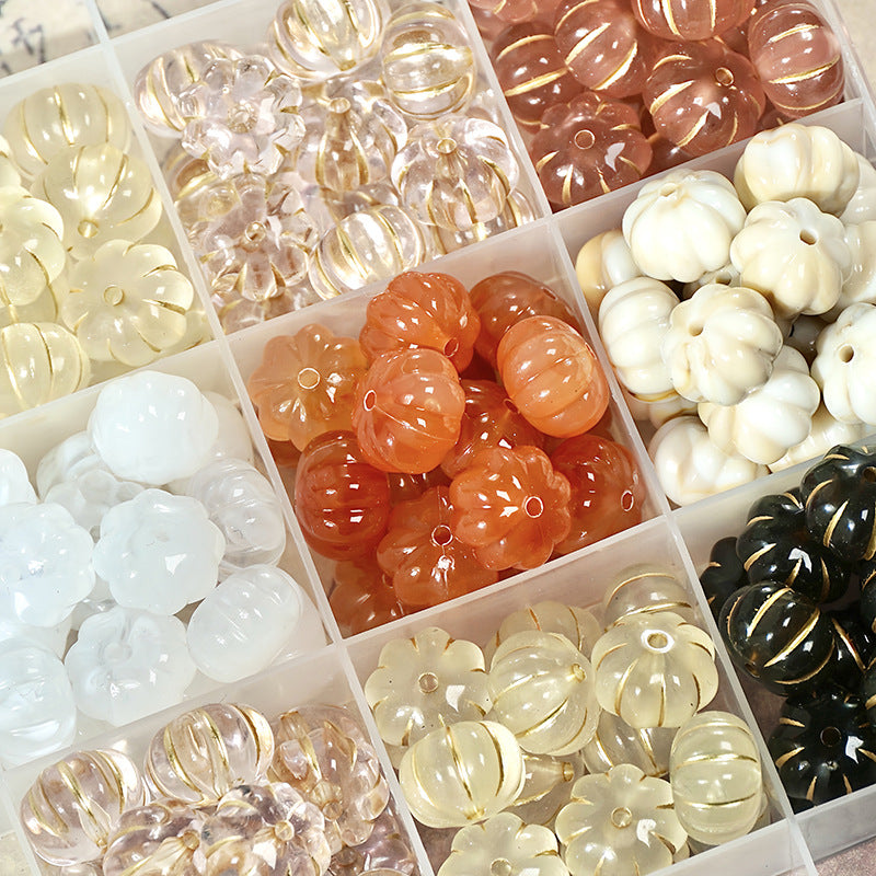 TEMU 50pcs 11mm Glass Pumpkin Beads - Transparent & Opaque Spacer Beads For Making, Hair Clips, Phone Chains, Bracelets, Necklaces - Halloween