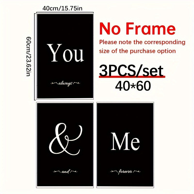 TEMU 3pcs-set You & Me Canvas Art Set - Modern Black White Word Prints - Wall Decor For Bedroom, Living Room, - Perfect Fall Gift, No Framed