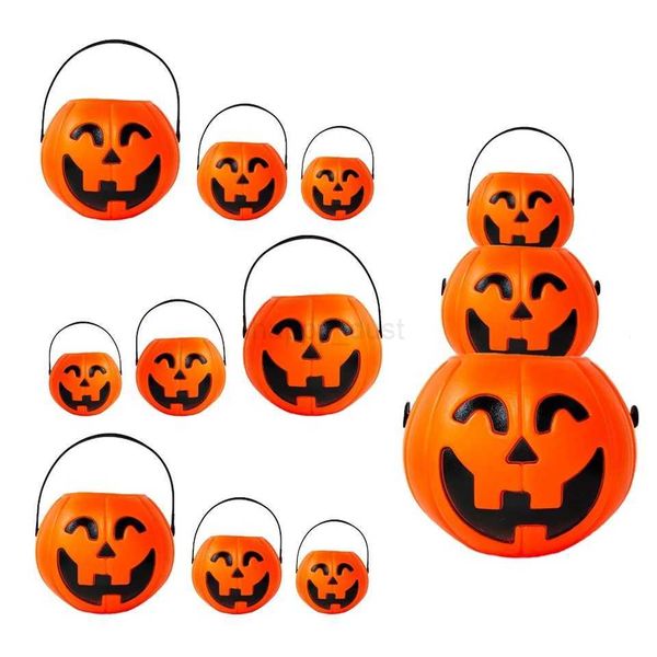 Mini Halloween Pumpkin Bucket Plastic Candy Pot Cauldron Holder Jar Trick or Treat Halloween Party Decoration Props Kids ToyCL240726