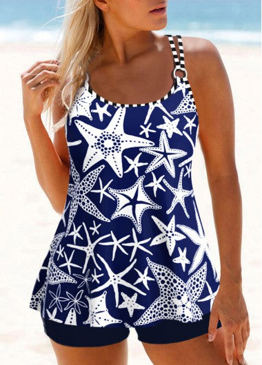Modlily Circular Ring Animal Print Navy Tankini Top - S