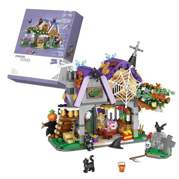 Blocks Mini building block Halloween haunted house pumpkin scarecrow monster grave garden model assembly toys gifts home decoration H241107